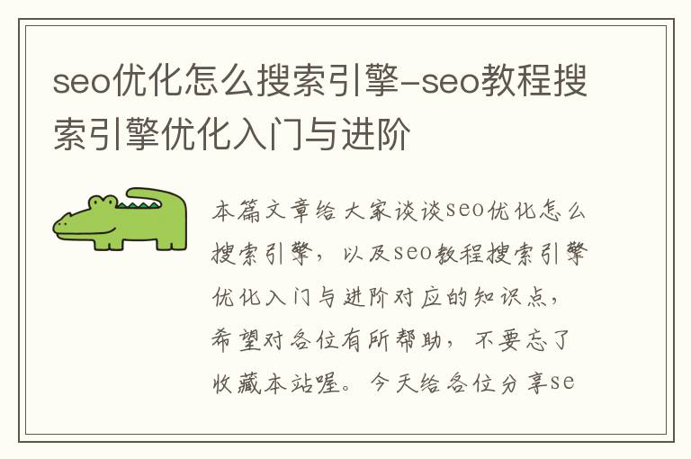 seo优化怎么搜索引擎-seo教程搜索引擎优化入门与进阶