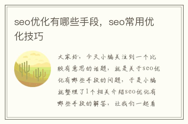 seo优化有哪些手段，seo常用优化技巧