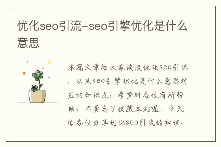 优化seo引流-seo引擎优化是什么意思