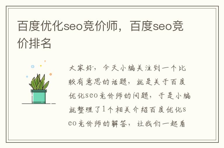 百度优化seo竞价师，百度seo竞价排名