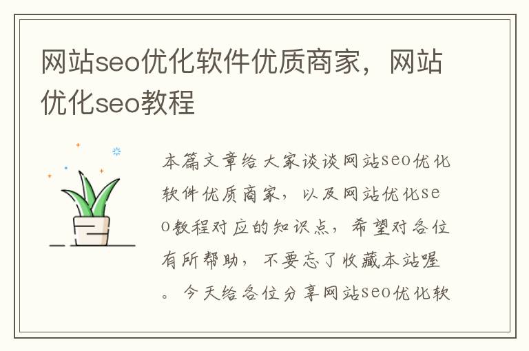 网站seo优化软件优质商家，网站优化seo教程