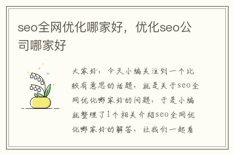 seo全网优化哪家好，优化seo公司哪家好