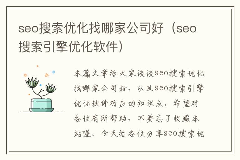 seo搜索优化找哪家公司好（seo搜索引擎优化软件）