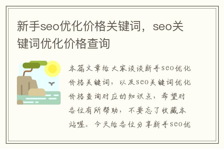 新手seo优化价格关键词，seo关键词优化价格查询