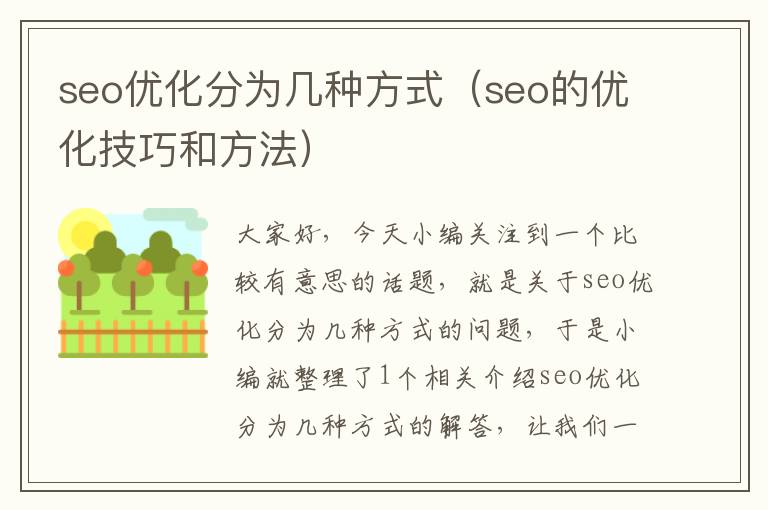 seo优化分为几种方式（seo的优化技巧和方法）