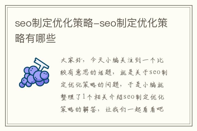 seo制定优化策略-seo制定优化策略有哪些