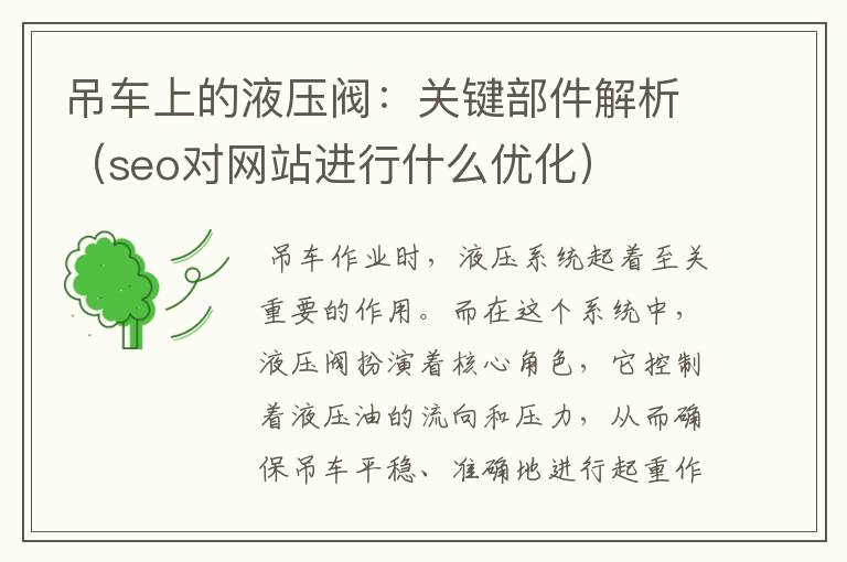 吊车上的液压阀：关键部件解析（seo对网站进行什么优化）