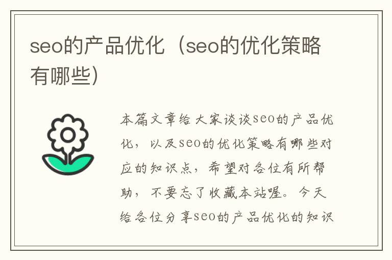 seo的产品优化（seo的优化策略有哪些）