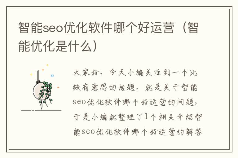 智能seo优化软件哪个好运营（智能优化是什么）