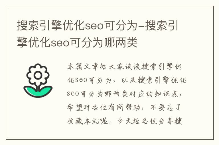 搜索引擎优化seo可分为-搜索引擎优化seo可分为哪两类