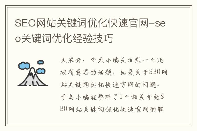 SEO网站关键词优化快速官网-seo关键词优化经验技巧