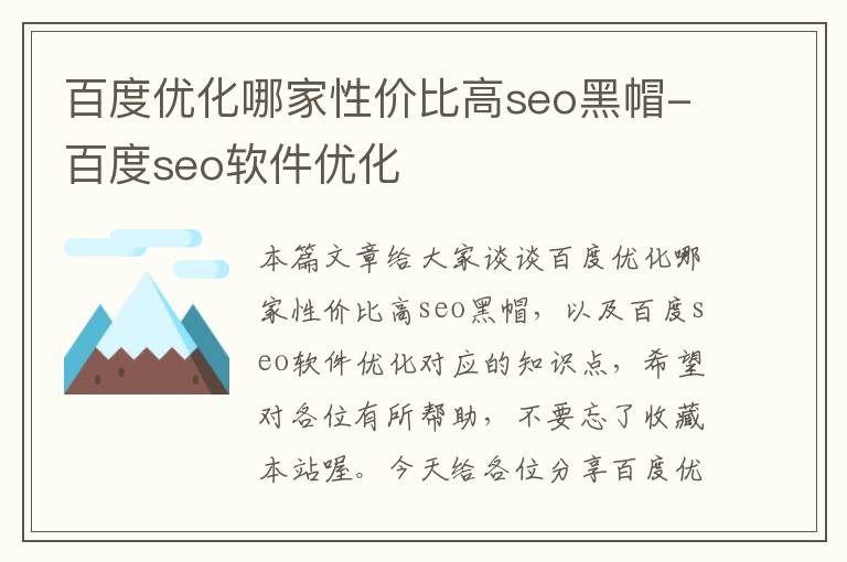 百度优化哪家性价比高seo黑帽-百度seo软件优化