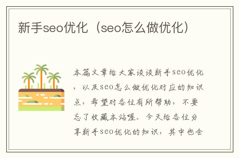 新手seo优化（seo怎么做优化）