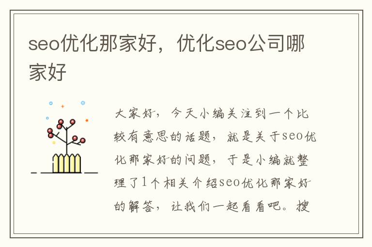 seo优化那家好，优化seo公司哪家好