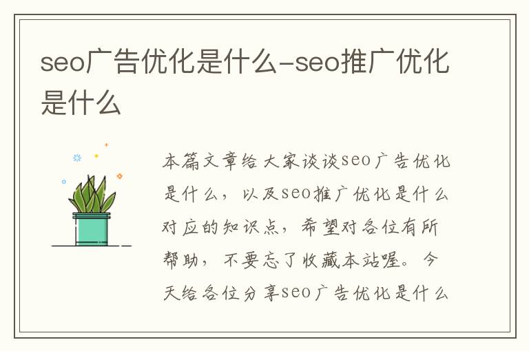 seo广告优化是什么-seo推广优化是什么