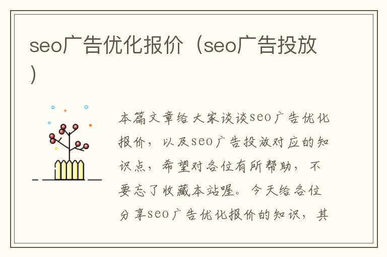 seo广告优化报价（seo广告投放）