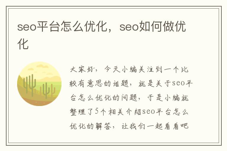 seo平台怎么优化，seo如何做优化