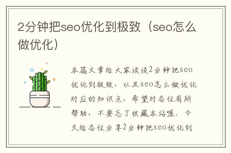 2分钟把seo优化到极致（seo怎么做优化）