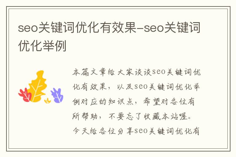 seo关键词优化有效果-seo关键词优化举例