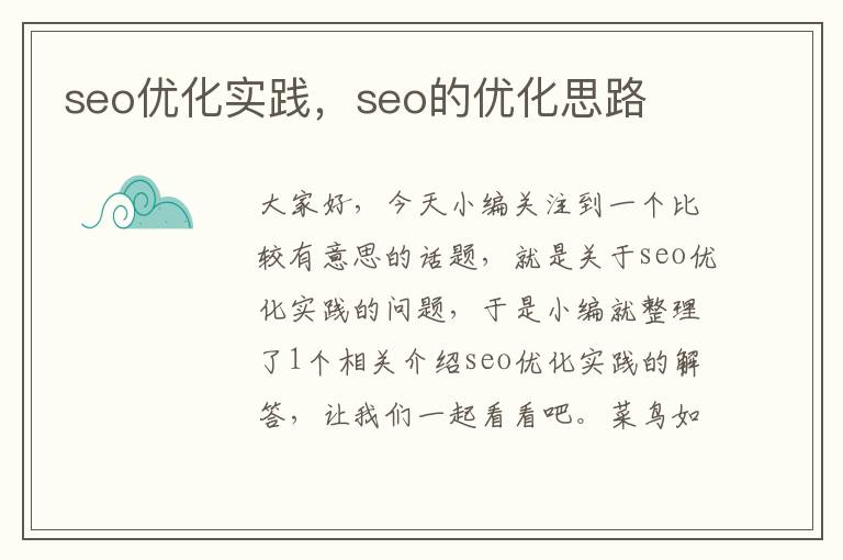 seo优化实践，seo的优化思路