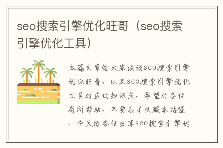 seo搜索引擎优化旺哥（seo搜索引擎优化工具）