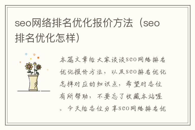 seo网络排名优化报价方法（seo排名优化怎样）