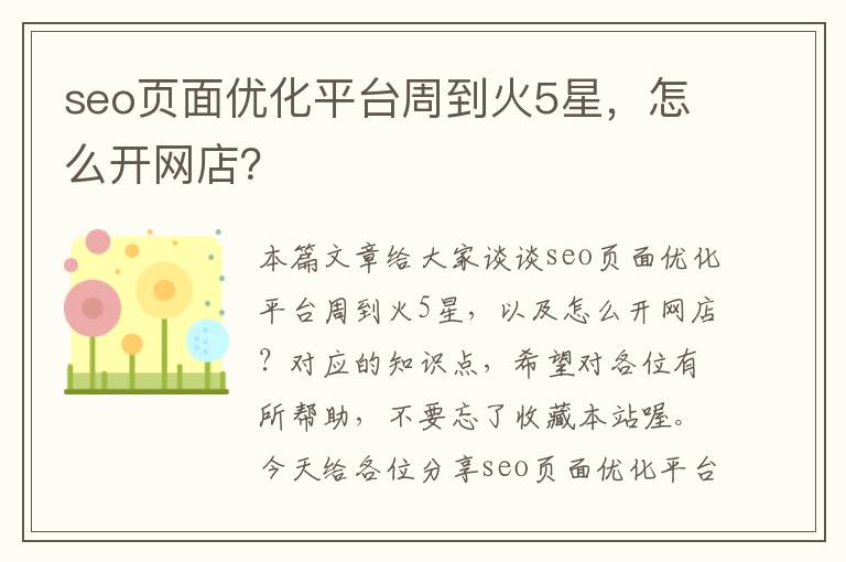 seo页面优化平台周到火5星，怎么开网店？