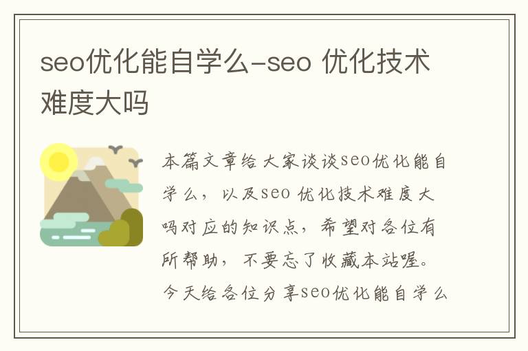 seo优化能自学么-seo 优化技术难度大吗