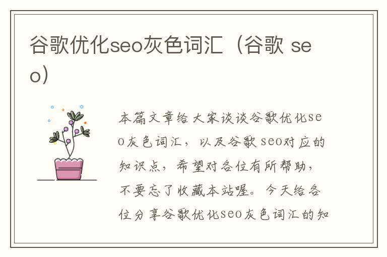 谷歌优化seo灰色词汇（谷歌 seo）