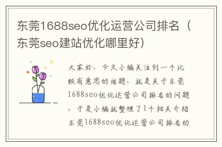 东莞1688seo优化运营公司排名（东莞seo建站优化哪里好）