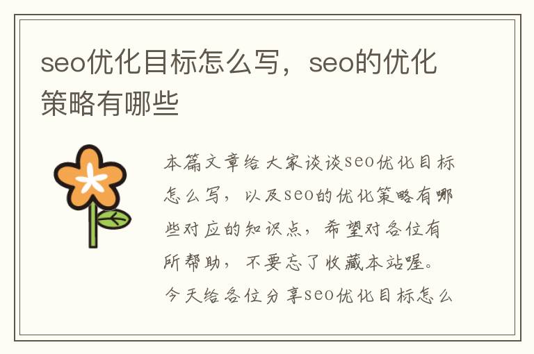 seo优化目标怎么写，seo的优化策略有哪些