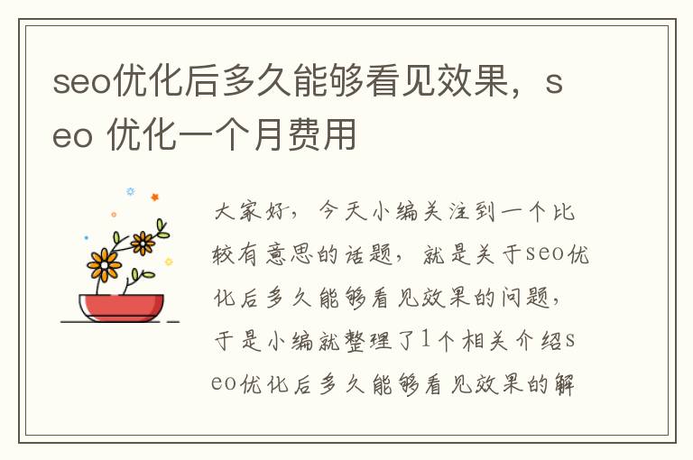 seo优化后多久能够看见效果，seo 优化一个月费用