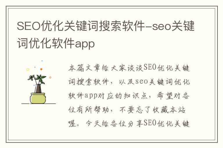 SEO优化关键词搜索软件-seo关键词优化软件app