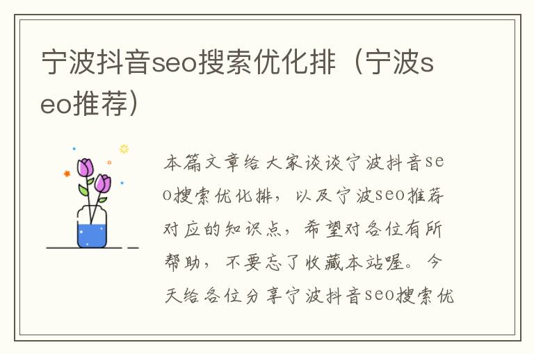 宁波抖音seo搜索优化排（宁波seo推荐）