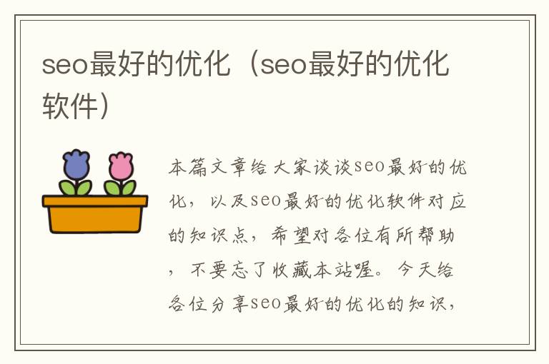 seo最好的优化（seo最好的优化软件）