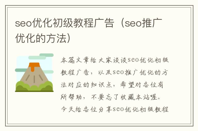 seo优化初级教程广告（seo推广优化的方法）