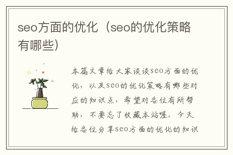 seo方面的优化（seo的优化策略有哪些）