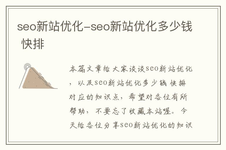 seo新站优化-seo新站优化多少钱 快排