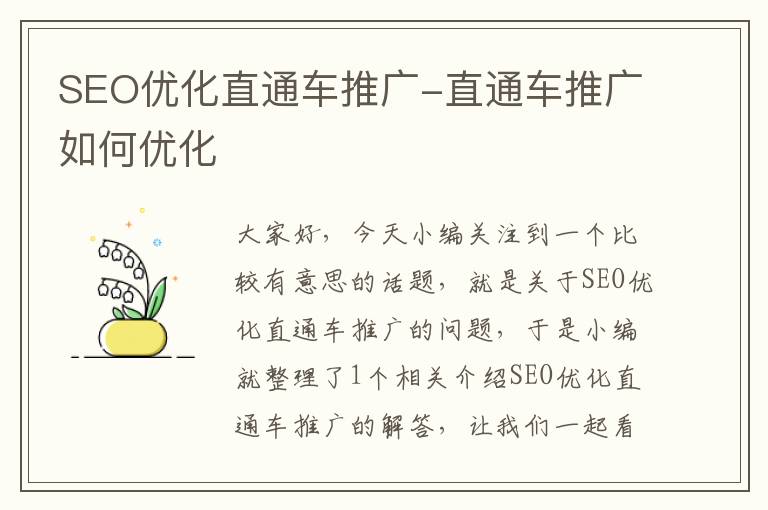 SEO优化直通车推广-直通车推广如何优化