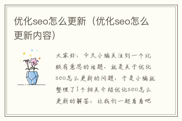 优化seo怎么更新（优化seo怎么更新内容）