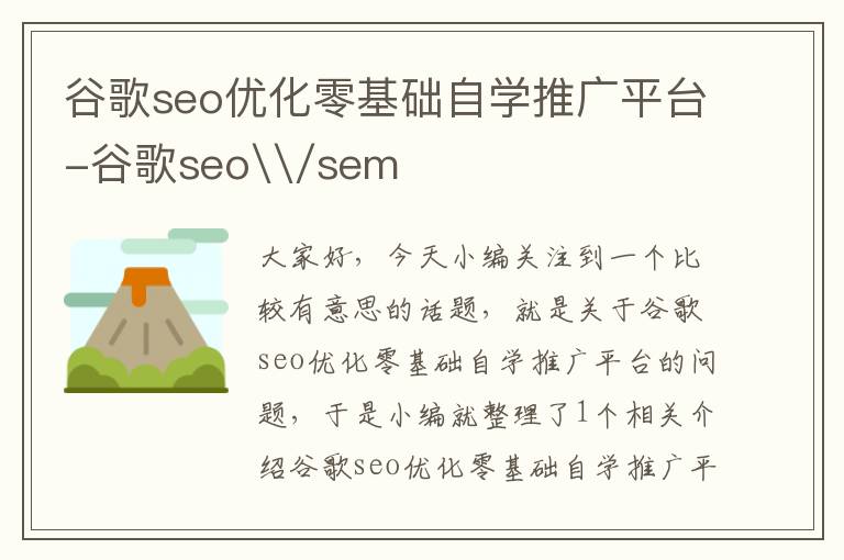 谷歌seo优化零基础自学推广平台-谷歌seo\/sem