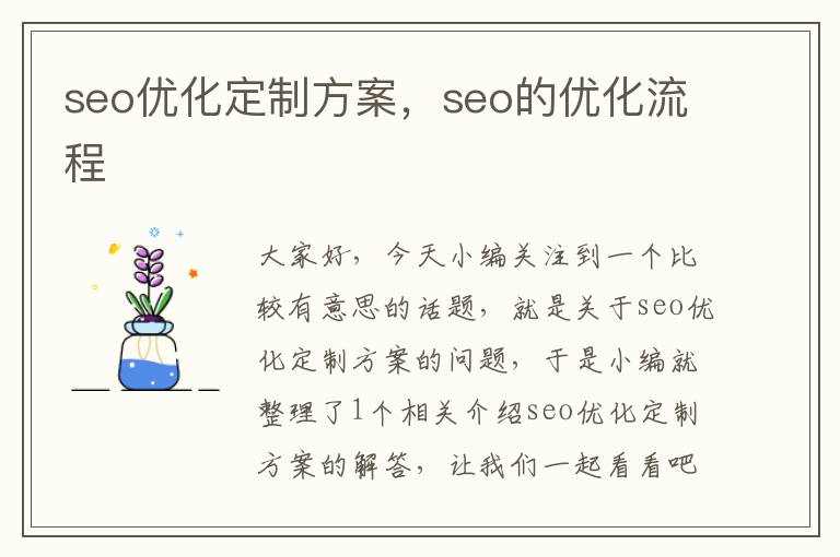 seo优化定制方案，seo的优化流程