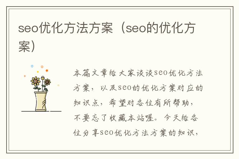 seo优化方法方案（seo的优化方案）