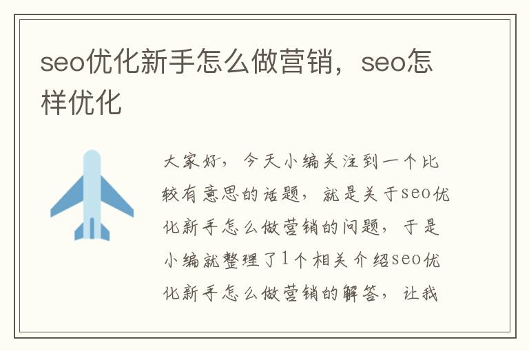 seo优化新手怎么做营销，seo怎样优化