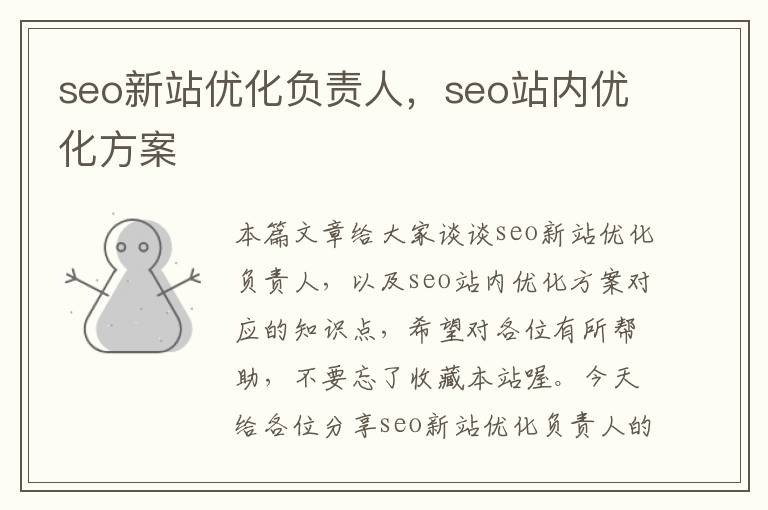 seo新站优化负责人，seo站内优化方案