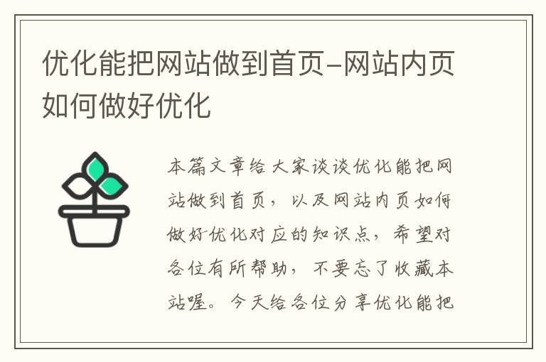 优化能把网站做到首页-网站内页如何做好优化