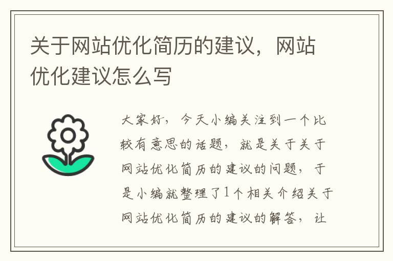 关于网站优化简历的建议，网站优化建议怎么写