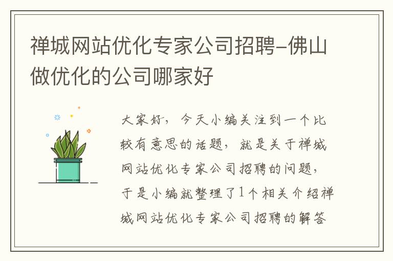 禅城网站优化专家公司招聘-佛山做优化的公司哪家好