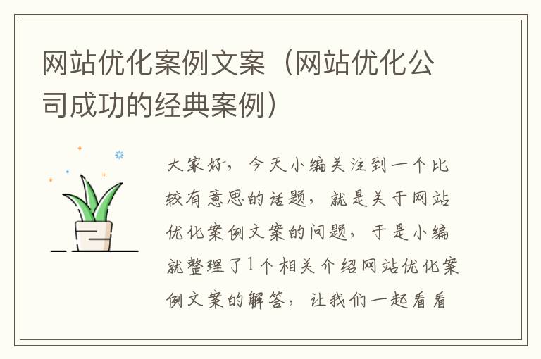 网站优化案例文案（网站优化公司成功的经典案例）