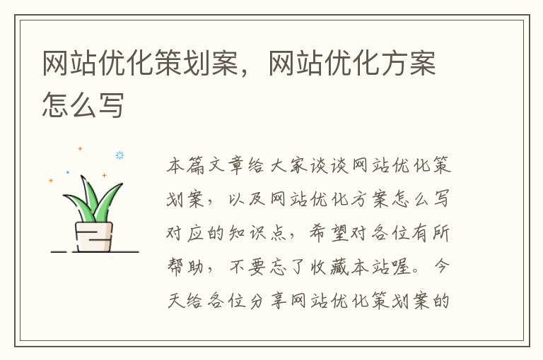 网站优化策划案，网站优化方案怎么写